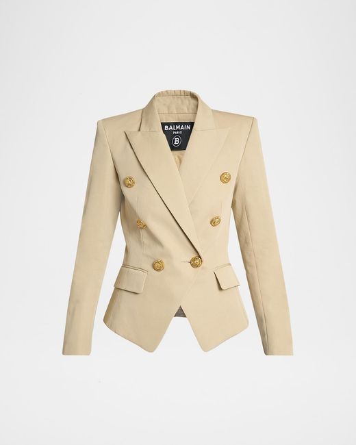 Balmain Natural 6-Button Double-Breasted Gabardine Jacket