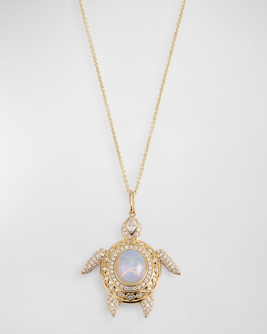 Sydney Evan White Marquise Eye Diamond Pave Turtle Charm Chain Necklace