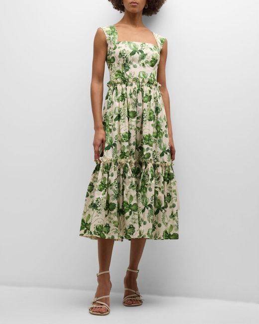 Cara Cara Green Claire Floral Tie-back Midi Dress