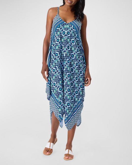 Tommy Bahama Blue Ikat Engineered Scarf Beach/Coverup Dress