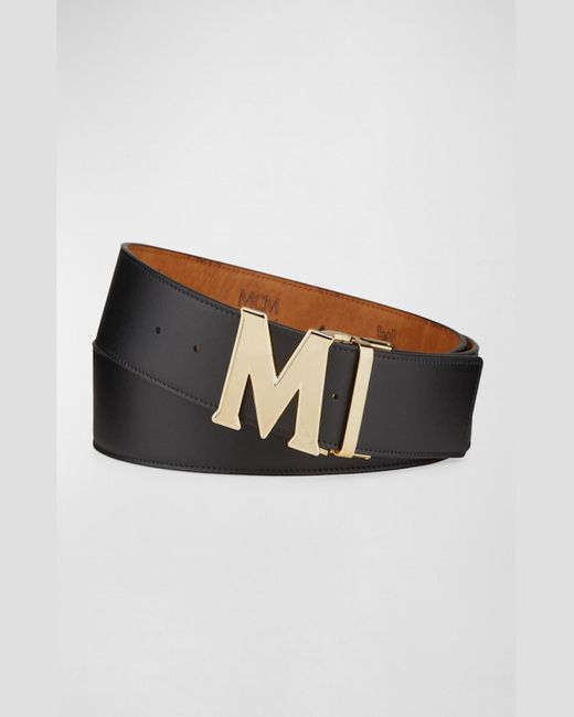 MCM Brown Claus Monogram Reversible Belt for men