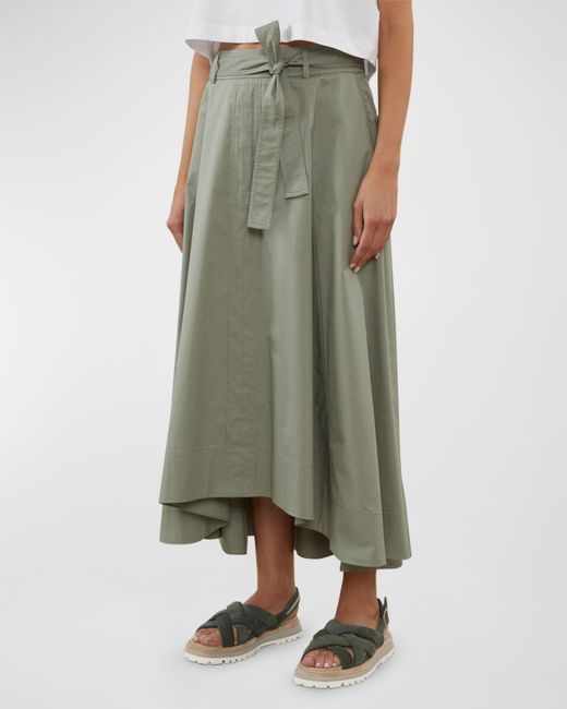 Peserico Green High-Low Belted A-Line Midi Skirt