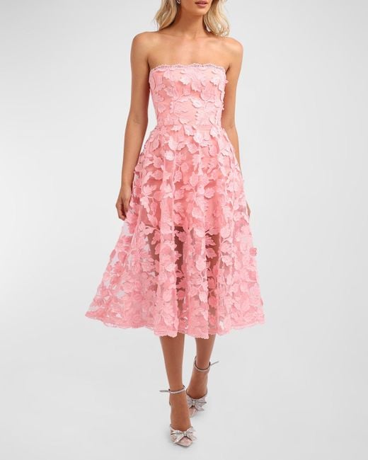 HELSI Pink Florence Strapless Lace Applique Midi Dress