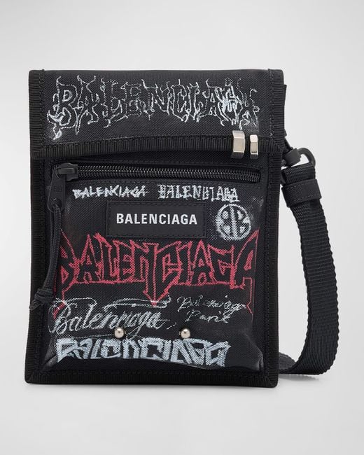 Balenciaga Black Explorer Diy Metal Allover Small Pouch With Strap for men
