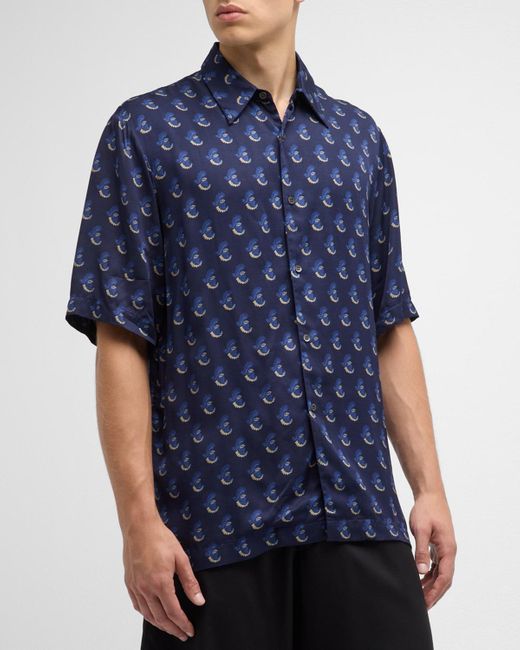 Dries Van Noten Blue Clasen Printed Short-sleeve Shirt for men