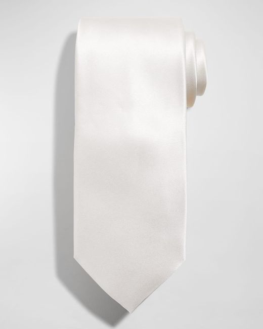 Stefano Ricci White Solid Silk Satin Tie for men