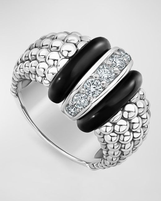 Lagos Gray Black Caviar Large 1-link Diamond Ring