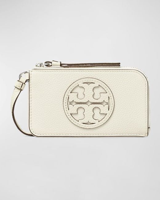Tory Burch Natural Miller Zip Leather Card Case