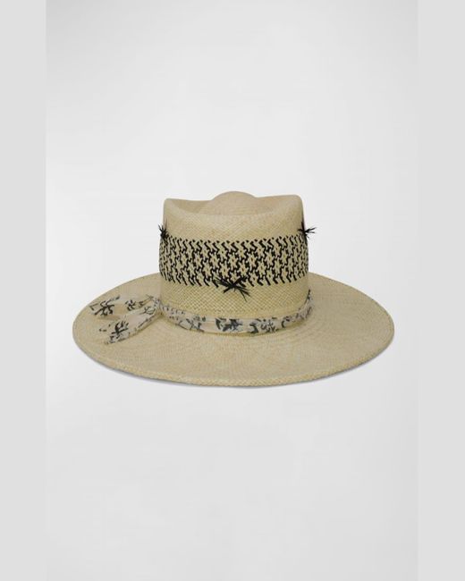 Gigi Burris Millinery Natural Merle Straw Fedora With Feather Accents