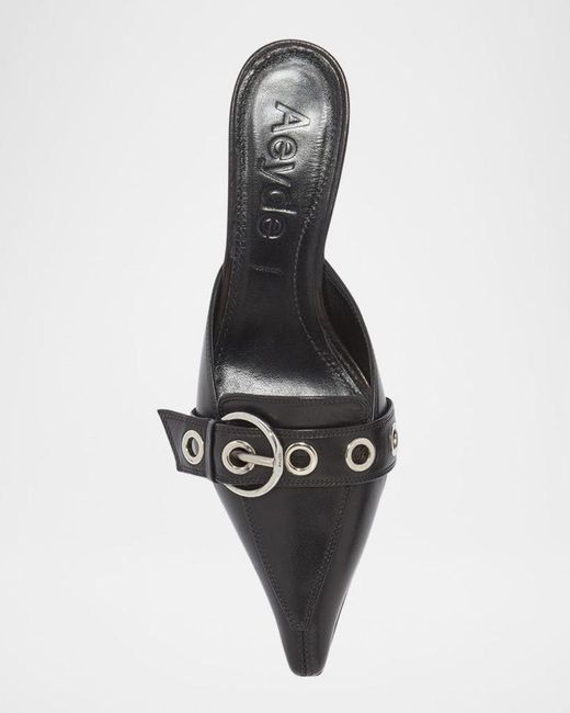 Aeyde Brown Danielle Leather Kitten Mule Pumps