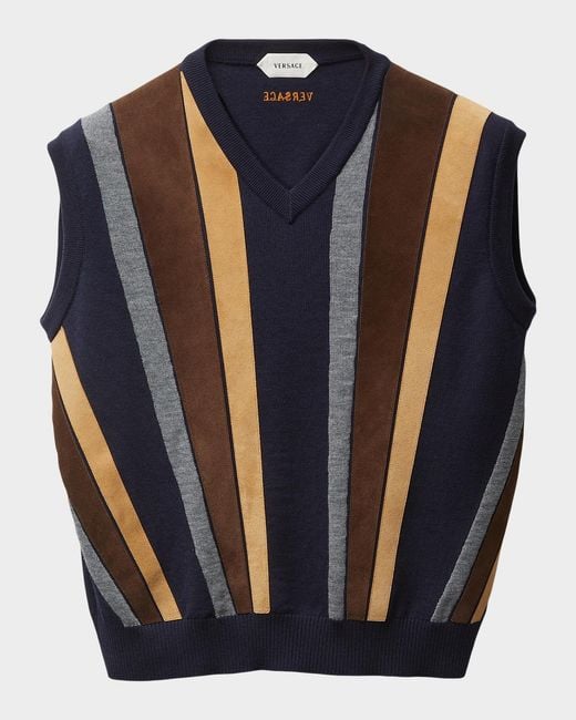 Versace Blue Suede Patchwork Sweater Vest