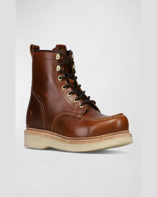 Frye Brown Hudson Leather Lace-Up Work Boots for men