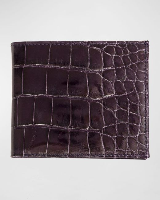 Abas Purple Slim Alligator Bi-fold Monogram Wallet for men