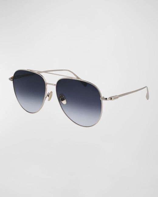 Ferragamo Blue Gancini Evolution Metal Aviator Sunglasses for men