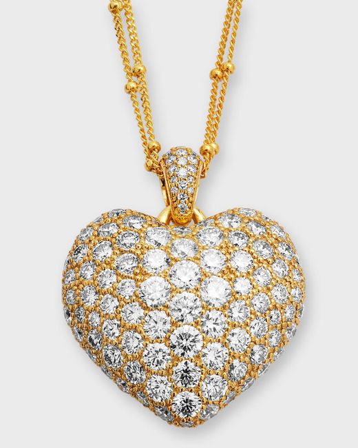 Neiman Marcus Metallic 18k Gold Double-chain Heart Pendant Necklace