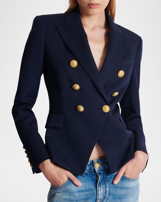 Balmain Blue 6-Button Fitted Wool Blazer