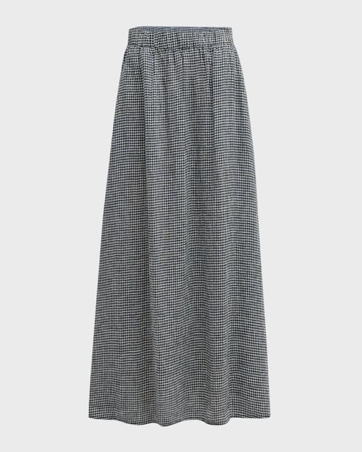 Eileen Fisher Gray Crinkled Gingham Organic Linen Midi Skirt