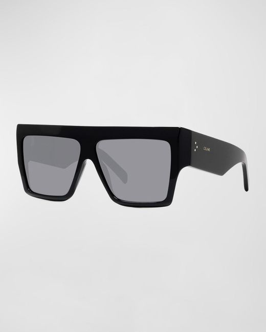 Céline Black Chunky Rectangle Solid Acetate Sunglasses for men