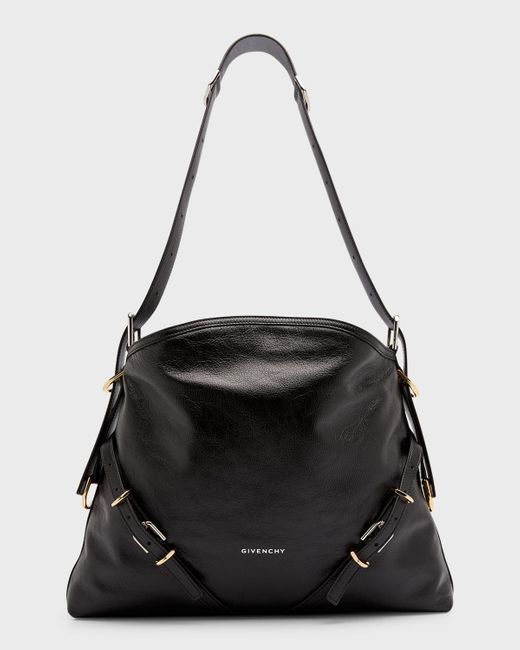 Givenchy Medium Voyou Buckle Shoulder Bag In Tumbled Leather in Black