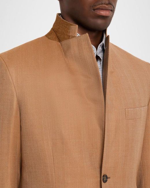 Brioni Brown Apos;S Single-Breasted Herringbone Blazer for men