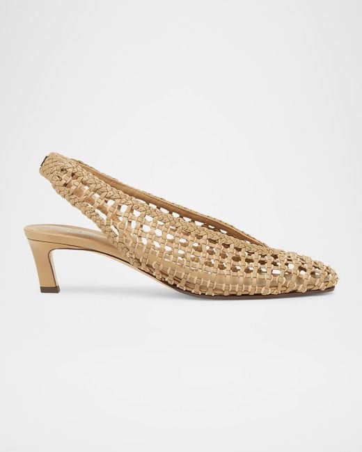 Fendi White Woven Leather Kitten-Heel Slingback Pumps