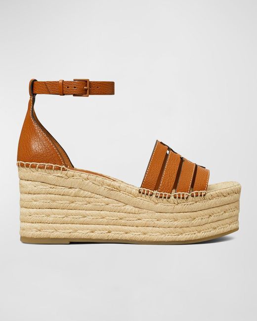 Tory Burch Metallic Ines Caged Leather Double T Espadrilles