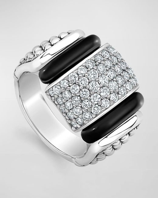 Lagos White Black Caviar Square Diamond Pave Ring