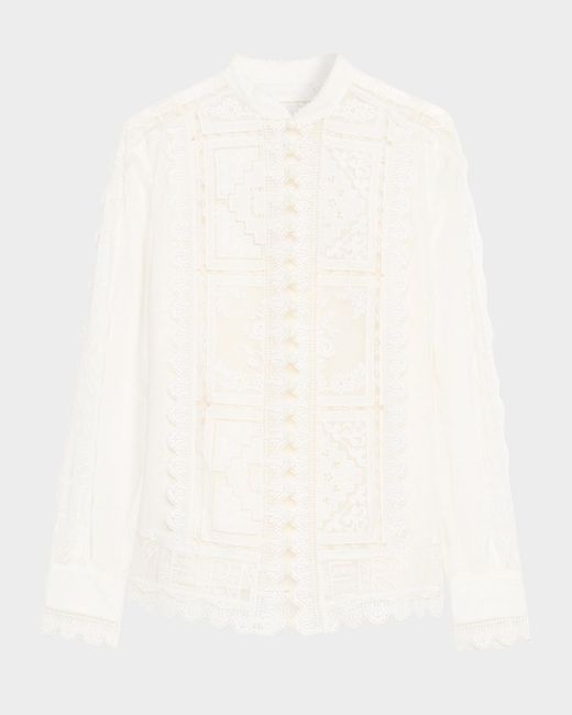 Zimmermann White Aster Embroidered Blouse