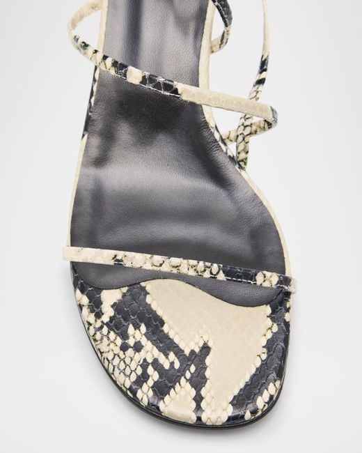 Khaite Metallic Strappy Python-Embossed Kitten Sandals