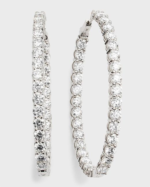 Neiman Marcus 18k White Gold Diamond Oval-hoop Earrings, 2"