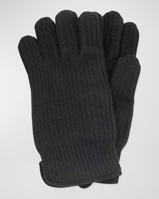 Portolano Black Rbbed Cashmere Gloves for men