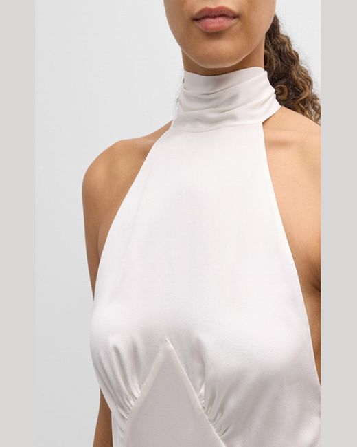 Olivia Von Halle White Greta Open-Back Silk Halter Midi Dress