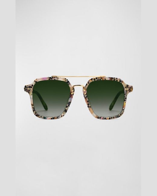 Krewe Green Colton Patterned Acetate Aviator Sunglasses