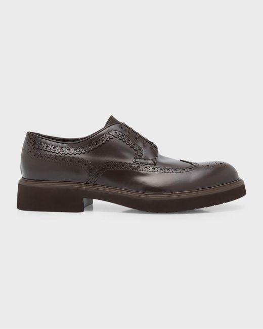 Ferragamo Brown Fire Wingtip Brogue Leather Derby Shoes for men