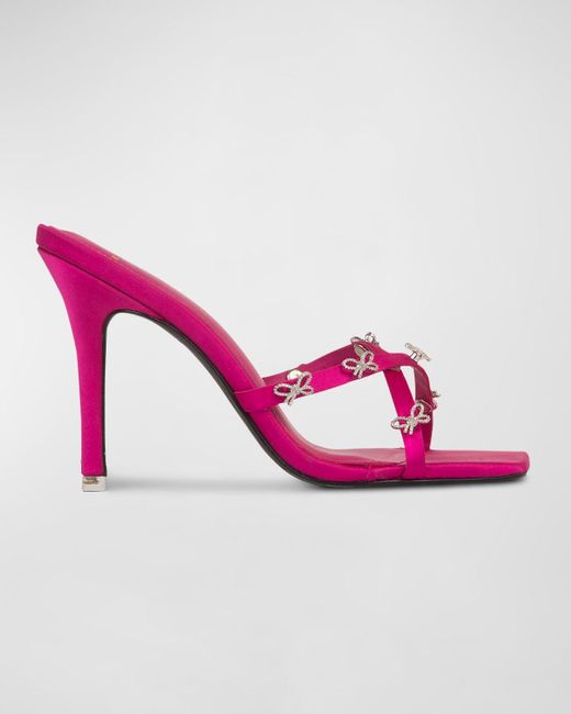 Black Suede Studio Pink Mini Bow Crisscross Mule Sandals