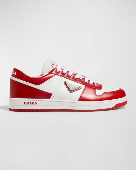 Prada Red Downtown Logo Leather Low-top Sneakers for men