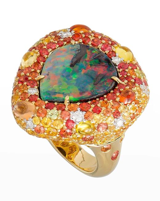 Margot McKinney Jewelry Orange 18k Boulder Opal Pear Ring W/ Mixed Pave, Size 6.5