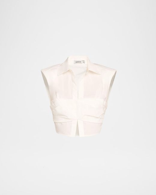 Jonathan Simkhai White Emie Cropped Box-Sleeve Cotton Poplin Top