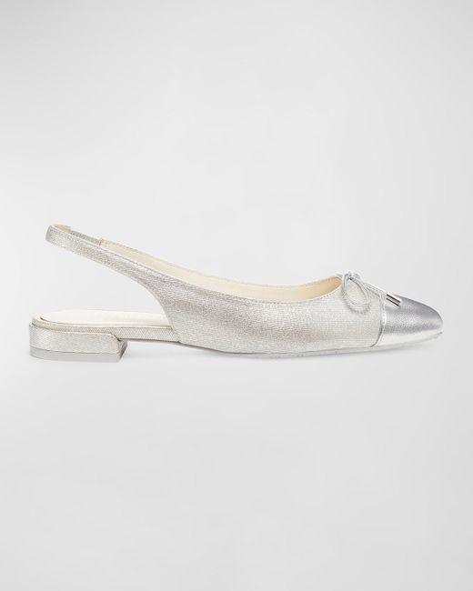 Stuart Weitzman White Sleek Metallic Bow Slingback Ballerina Flats