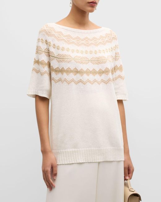 Marina Rinaldi Natural Plus Size Emery Short-Sleeve Intarsia Sweater