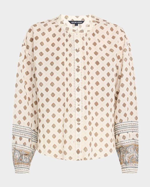 Veronica Beard Natural Lollie Button-Front Blouse