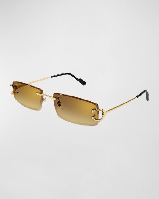 Cartier Metallic Ct0465s Rimless Metal Rectangle Sunglasses for men