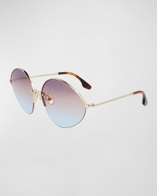 Victoria Beckham Metallic V-Star Geometric Oval Metal Sunglasses