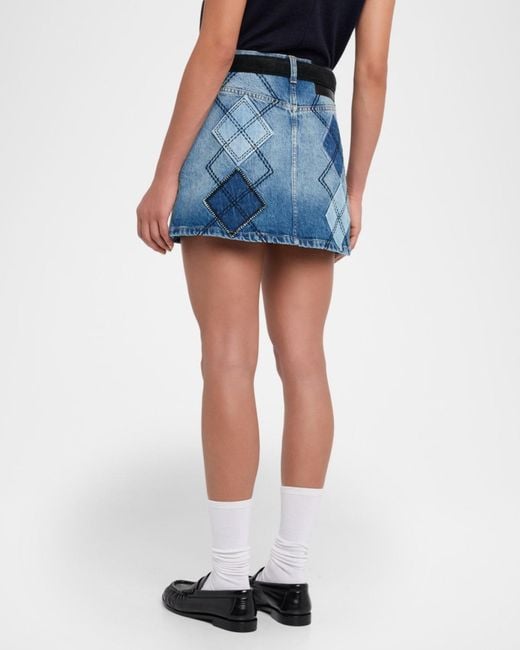 Marc Jacobs Blue Argyle Patchwork Denim Mini Skirt