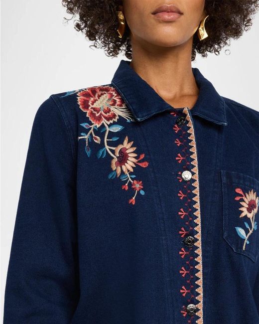 Johnny Was Blue Nadia Embroidered Worker Jacket