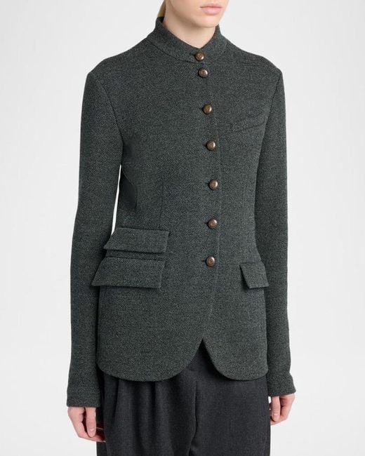Giorgio Armani Black Buttoned Herringbone Jacket