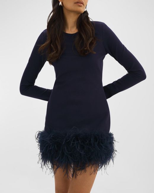 Lamarque Blue Bahira Feather-hem Knit Mini Dress
