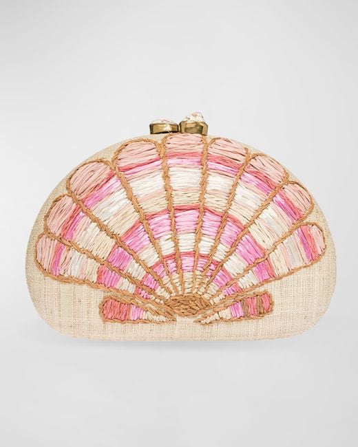 Rafe New York Pink Berna Shell Straw Clutch Bag