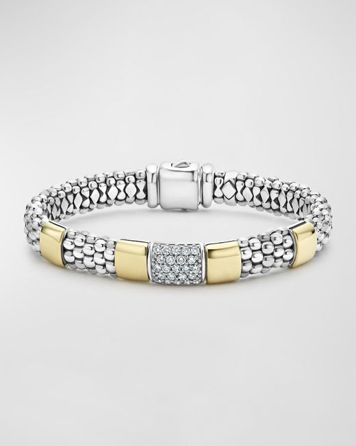 Lagos Metallic Diamond And Smooth Station Bracelet In 18k Gold With Sterling Silver Caviar Beading