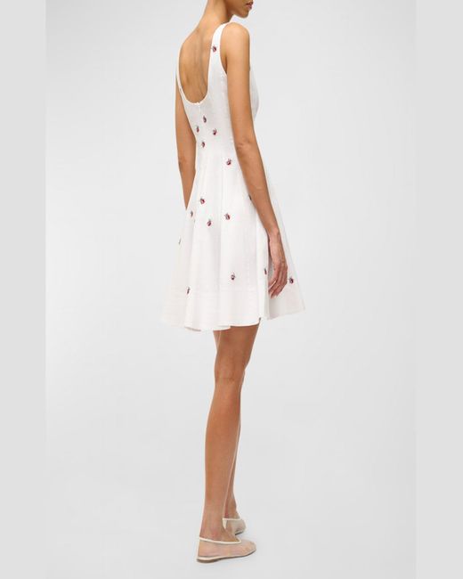 Staud White Wells Ladybug Print Cotton Poplin Sleeveless Mini Dress